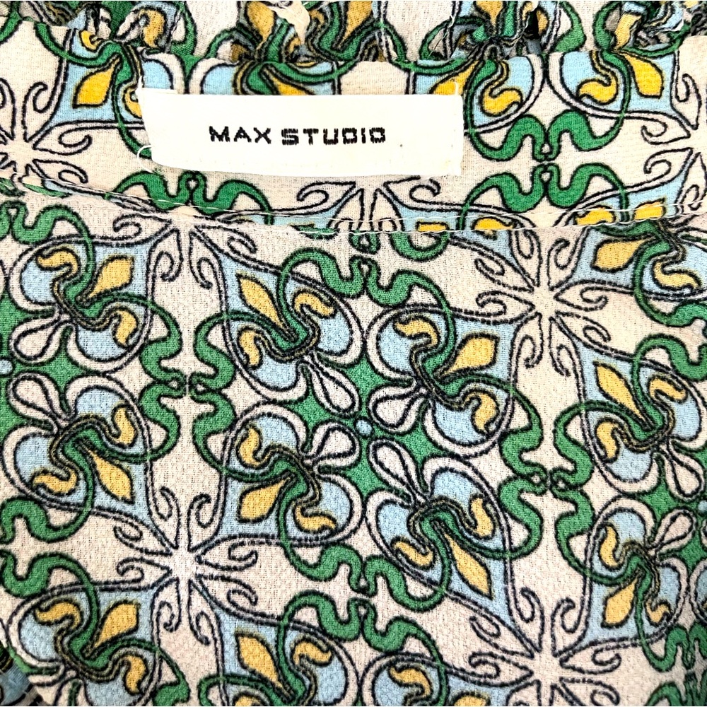 Max Studio Tiered Floral Ruffled V-Neck Short Sleeve Green Midi Dress EUC - Picture 5 of 6
